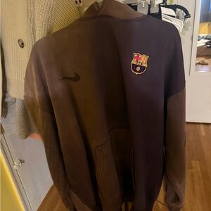Nike Men's Dark Brown Bomber Jacket with Barcelona Logo